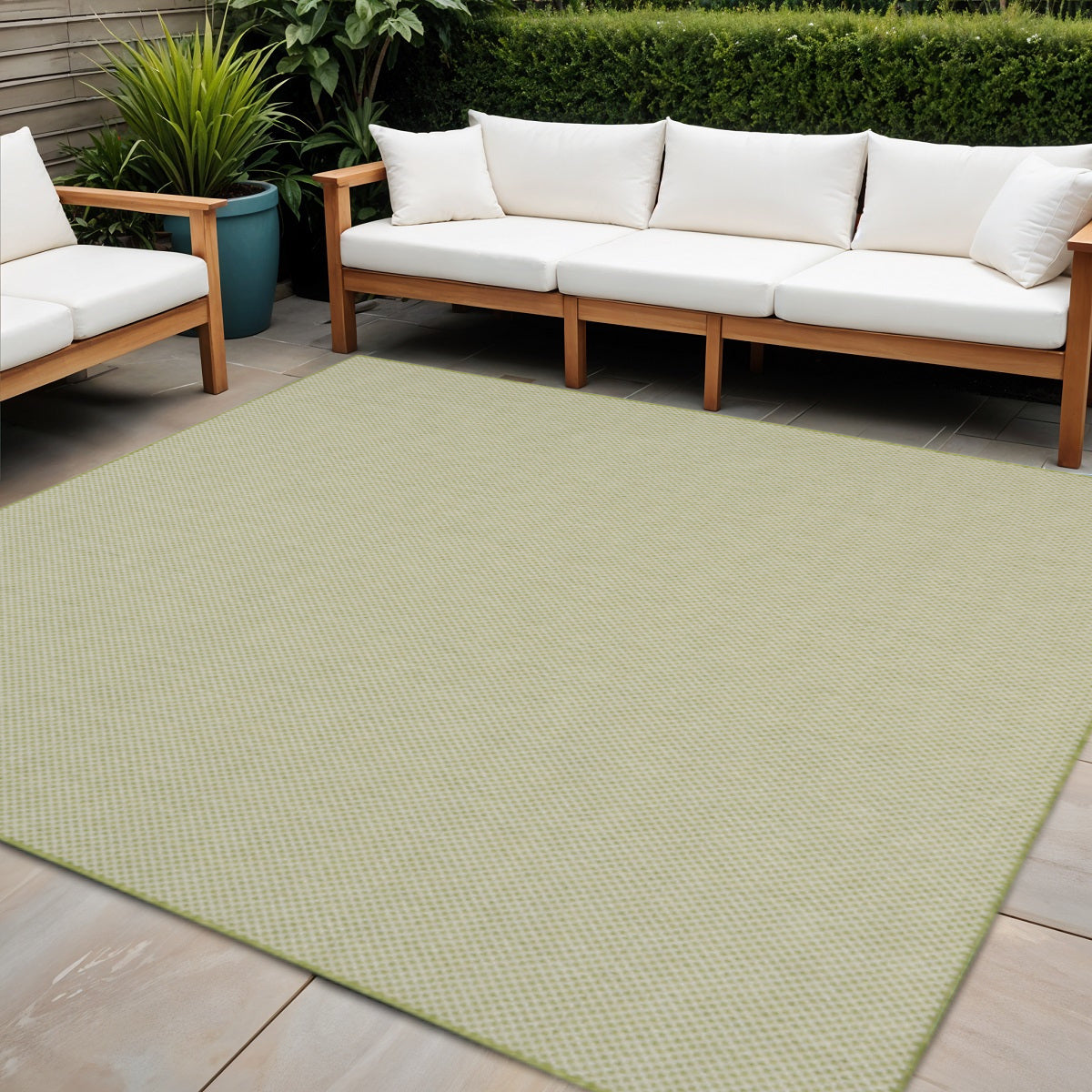 4 Ivory And Green Square Geometric Indoor Outdoor Area Rug