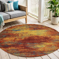 4 Flame Yellow And Orange Round Abstract Indoor Outdoor Area Rug