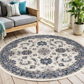 4 Ivory And Blue Round Floral Indoor Outdoor Area Rug
