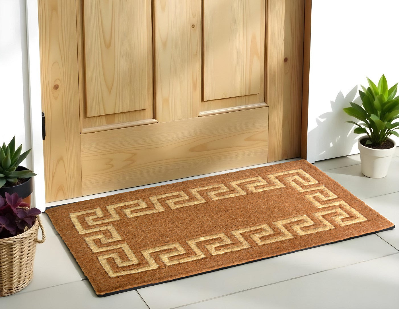 36'' X 60'' Brown Coir Greek Key Outdoor Door Mat