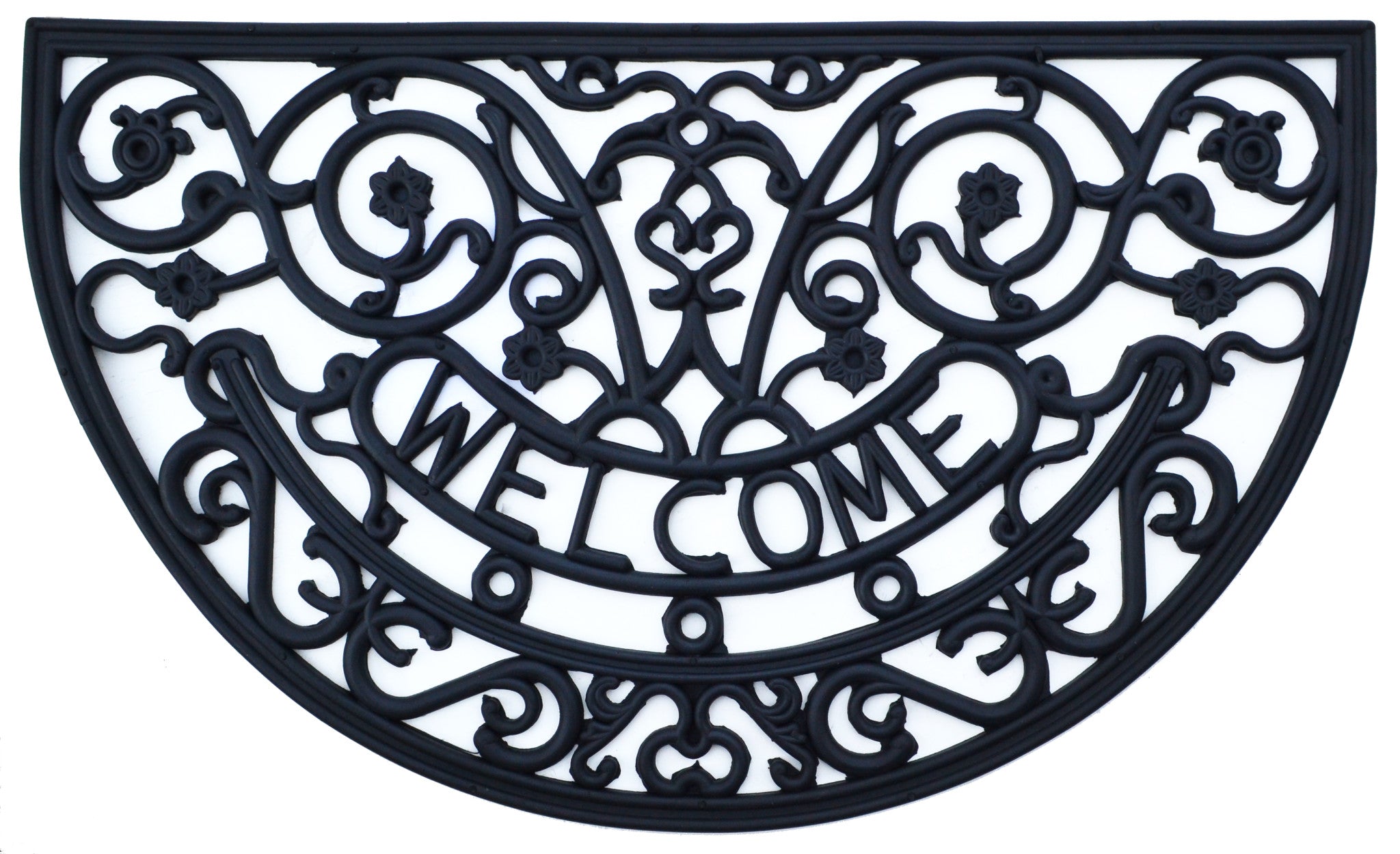 18'' X 30'' Black Rubber Welcome Outdoor Semi Circle Door Mat