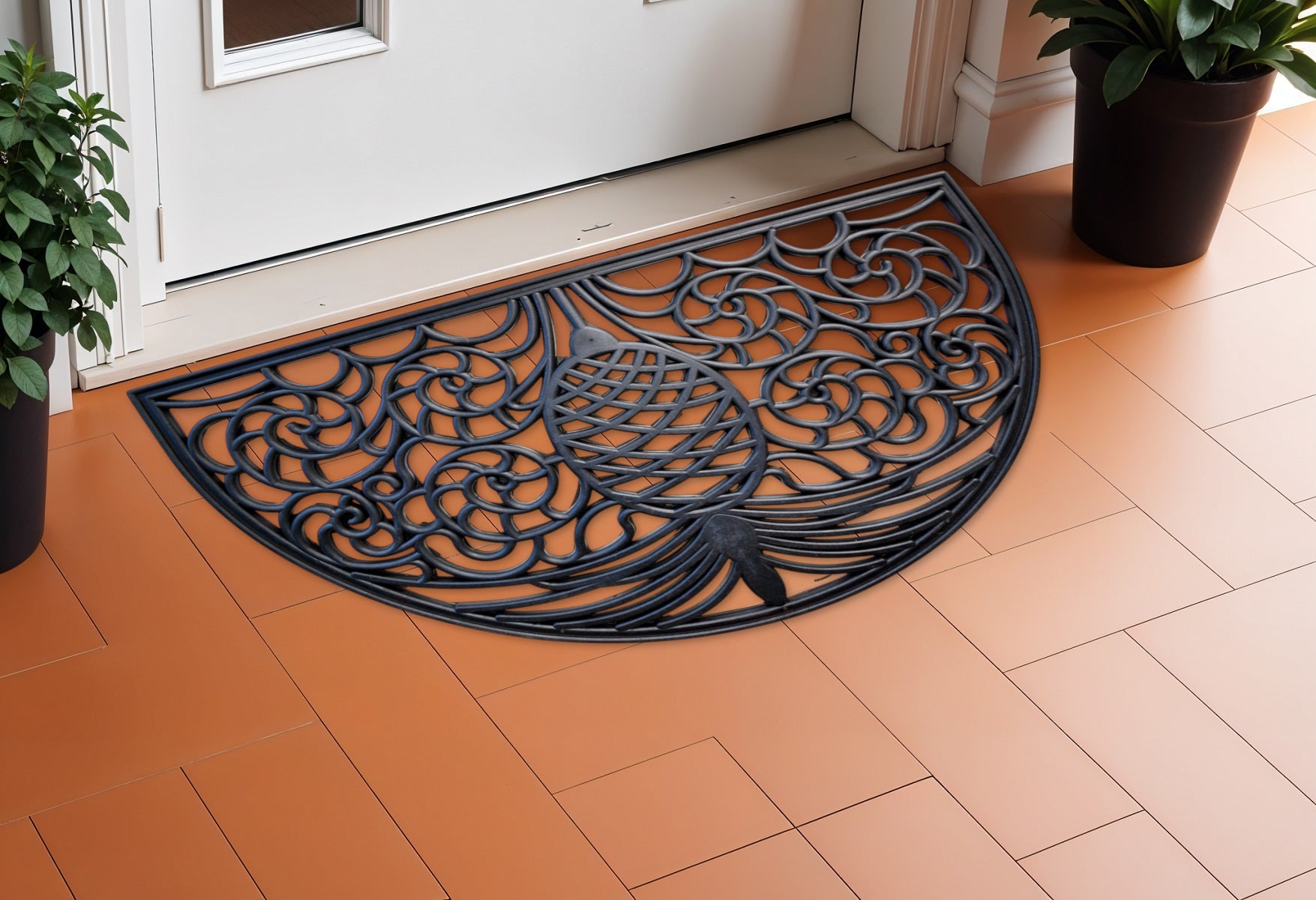 18'' X 30'' Black Rubber Pineapple Outdoor Semi Circle Door Mat