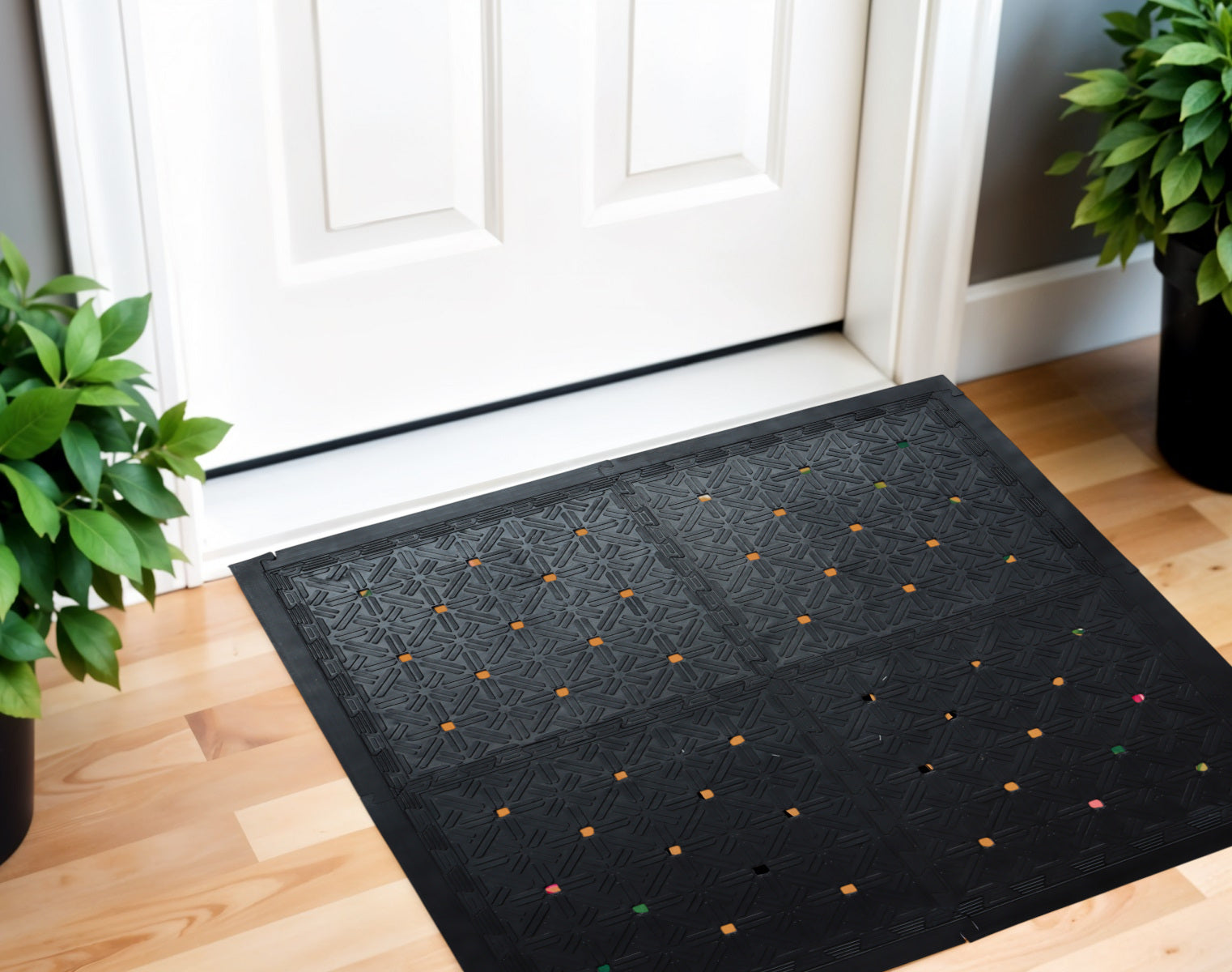 Set Of Four Square Interlocking Black Rubber Indoor Outdoor Mats