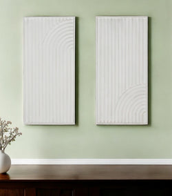 Set of Two White Metal Abstract Hanging Dimensional Sculptures