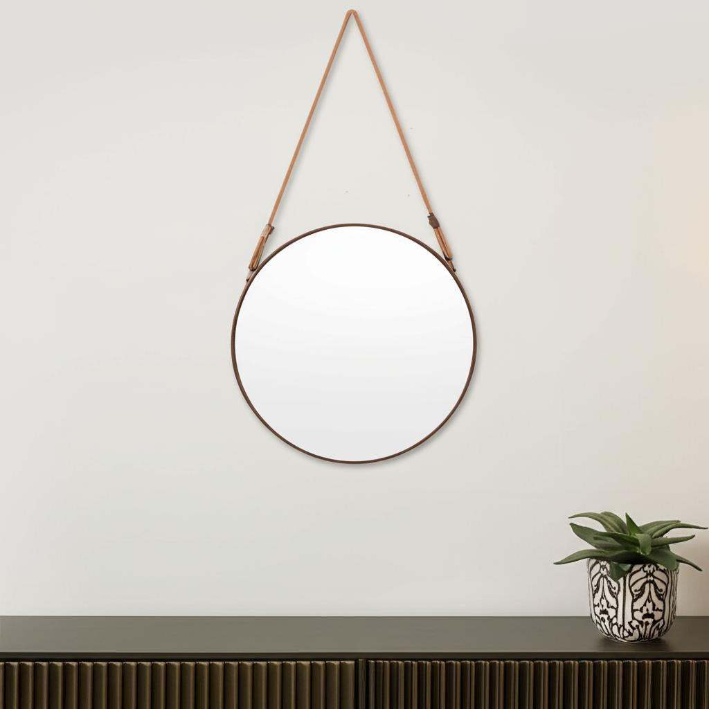 19 Copper Metal Round Rope Hanging Accent Mirror