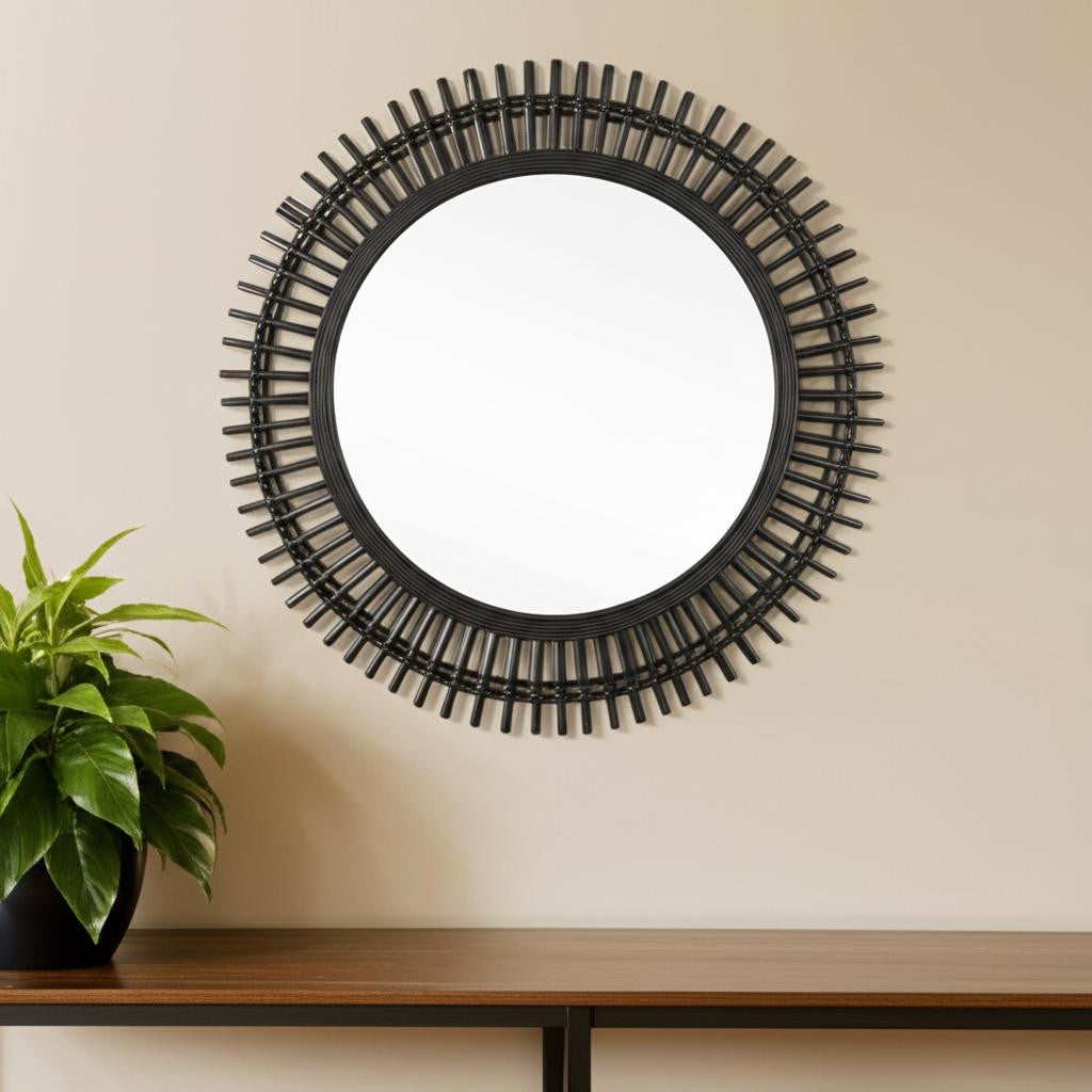 31 Black Bamboo Pierced Round Accent Mirror