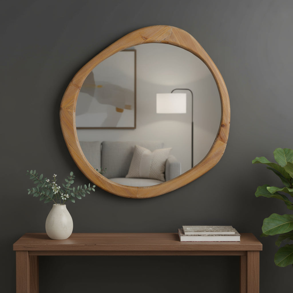 32 Brown Abstract Wood Framed Accent Mirror