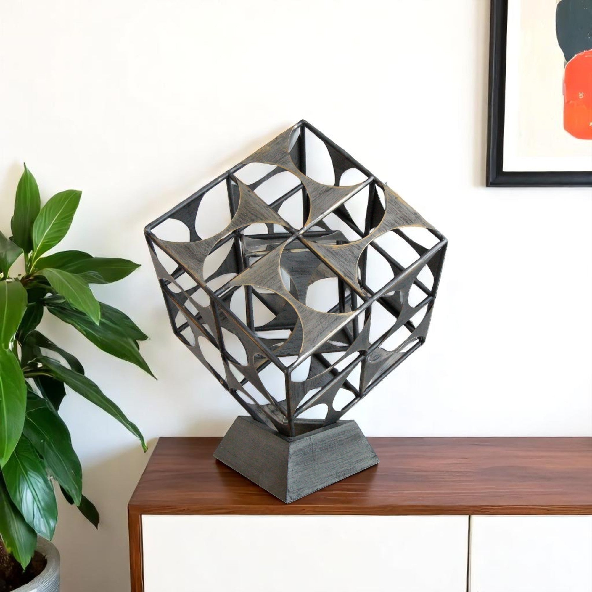 20 Gray Metal Geo Cube Tabletop Sculpture