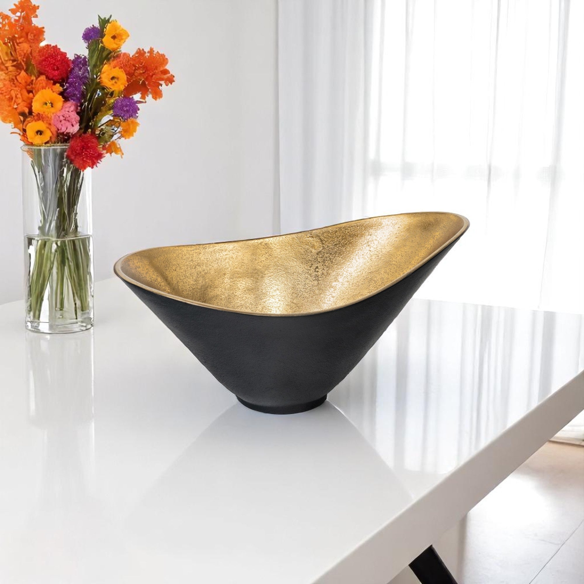 15 Black And Gold Aluminum Decorative Bowl