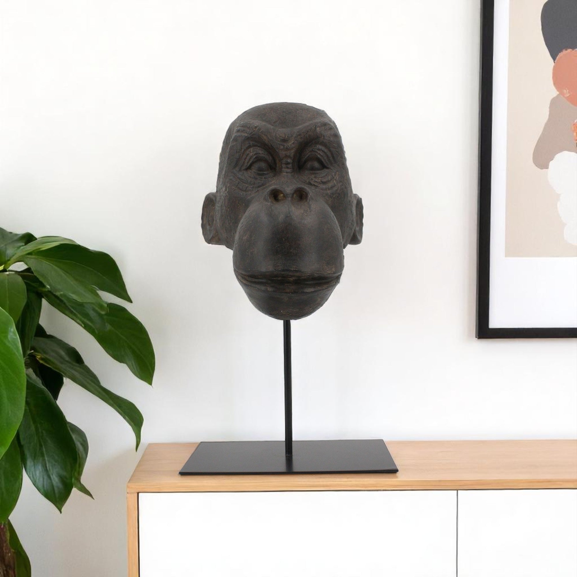 16 Brown Resin Gorilla Face Tabletop Sculpture