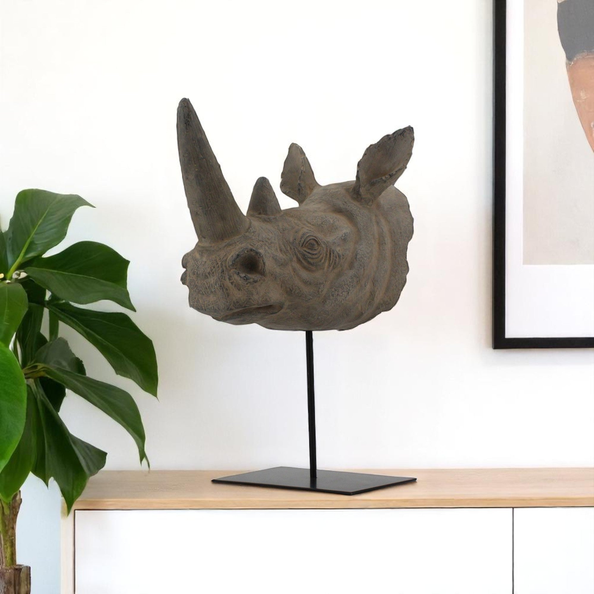 17 Brown Resin Rhinoceros Tabletop Sculpture