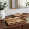 Set of Two Brown Solid Wood Serving Trays