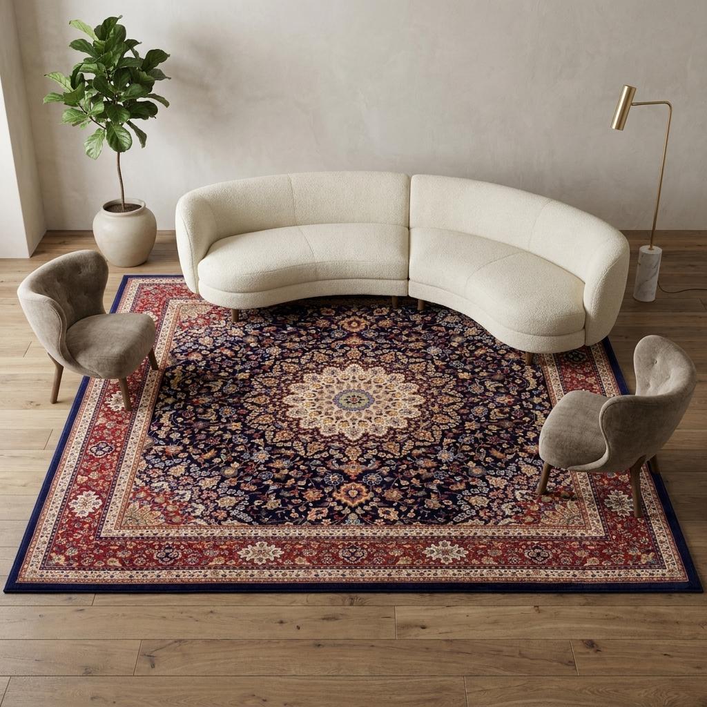 8 Blue And Red Oriental Square Rug