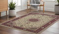 8' Ivory And Red Oriental Square Rug