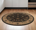 6' Black Ivory and Brown Oriental Round Rug