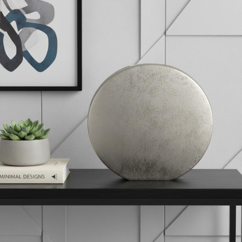 15 Silver Aluminum Round Disc Table Vase