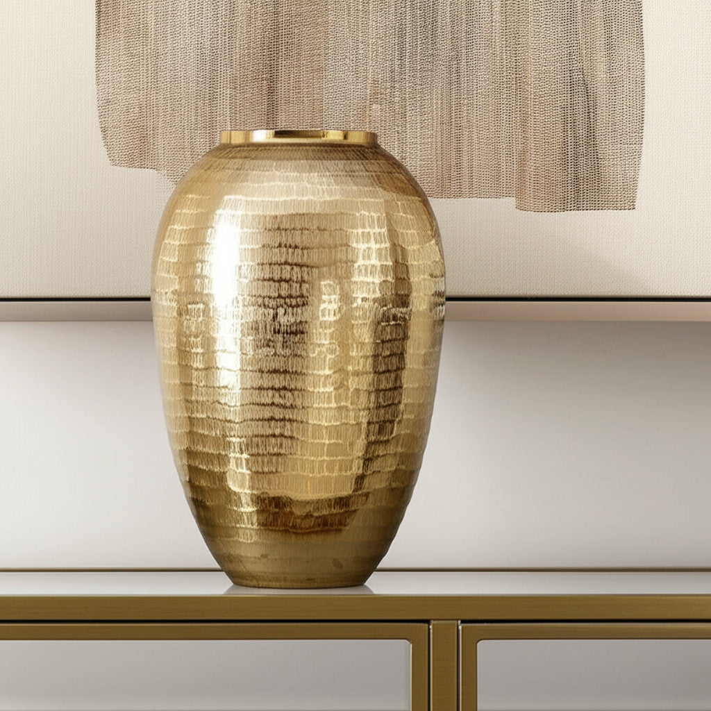 17 Gold Hammered Aluminum Urn Table Vase