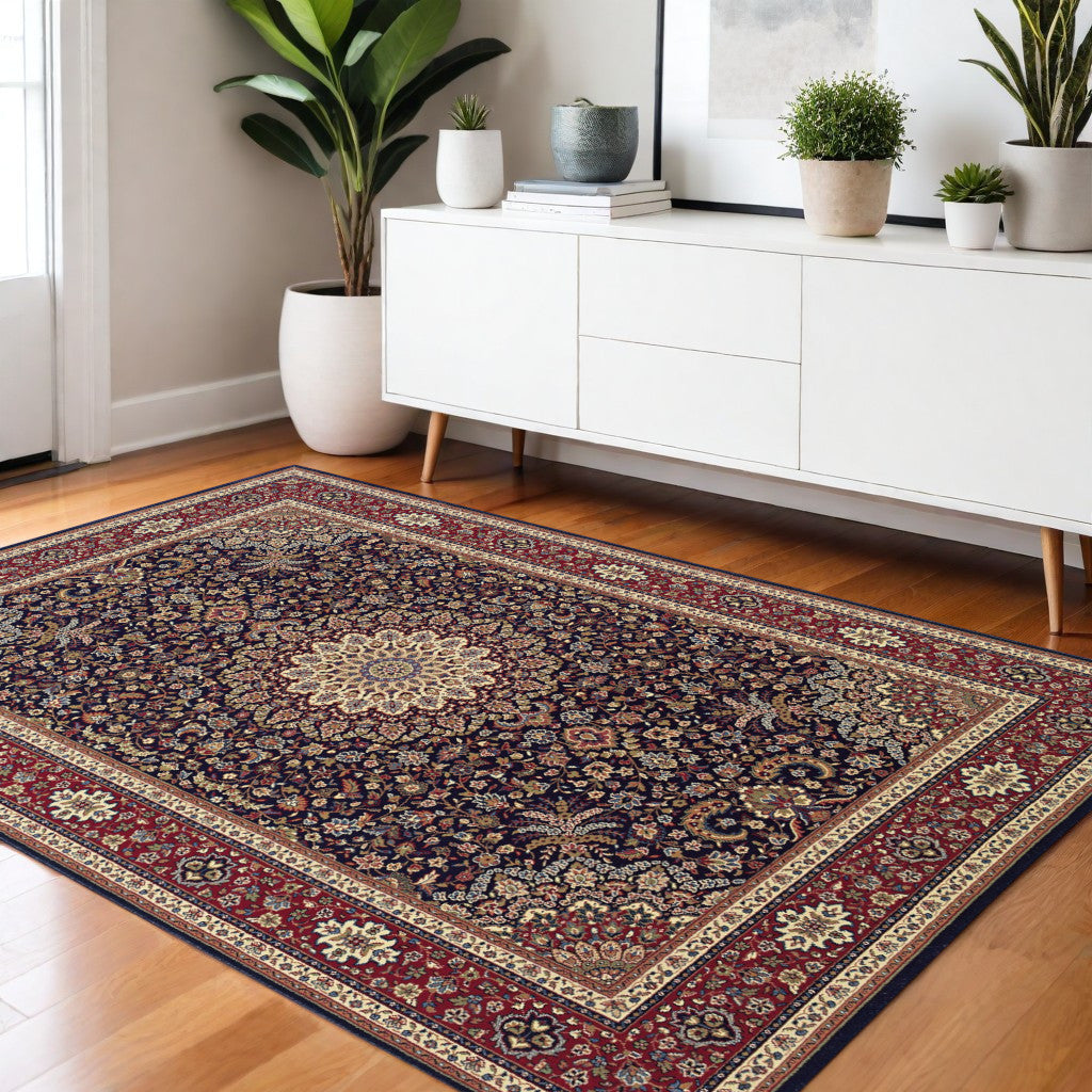 4' X 6' Blue Red and Ivory Oriental Area Rug