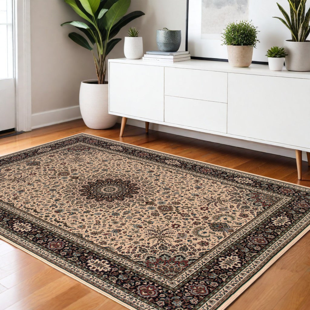 4' X 6' Black and Ivory Oriental Area Rug