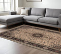 8' X 11' Ivory And Black Oriental Area Rug