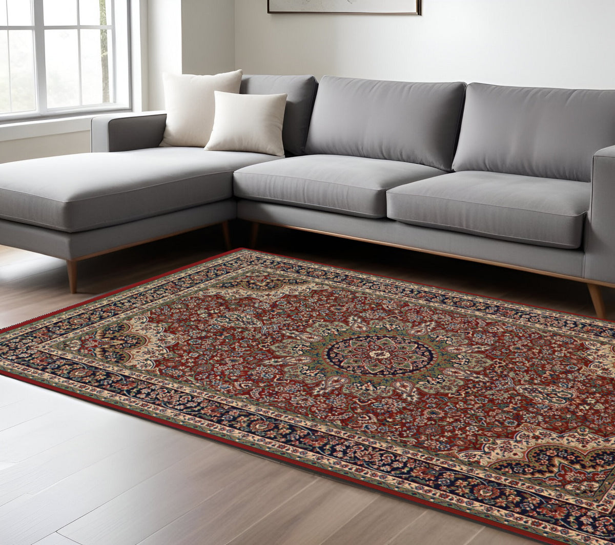 8' X 11' Red And Blue Oriental Area Rug