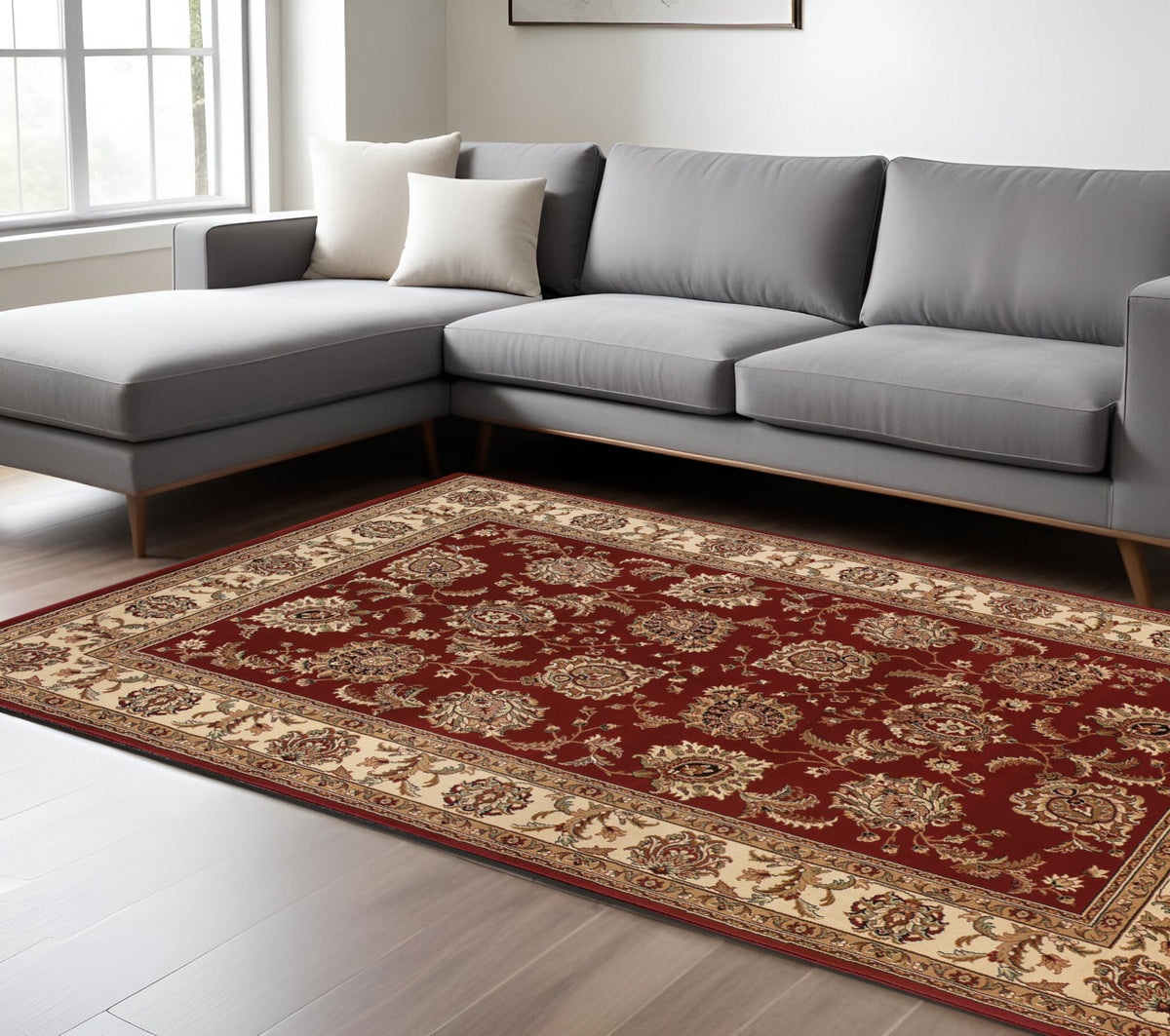 8' X 11' Red And Ivory Oriental Area Rug