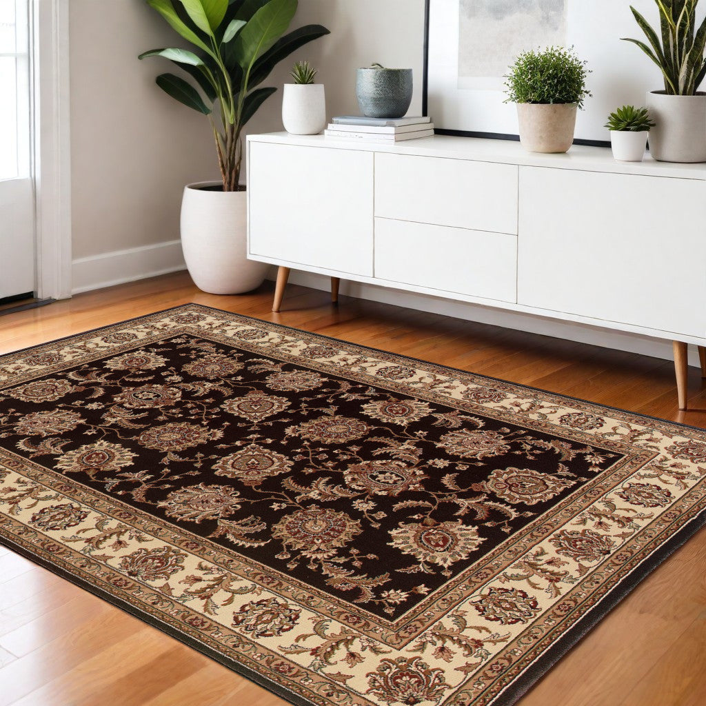 4' X 6' Dark Brown and Ivory Oriental Area Rug