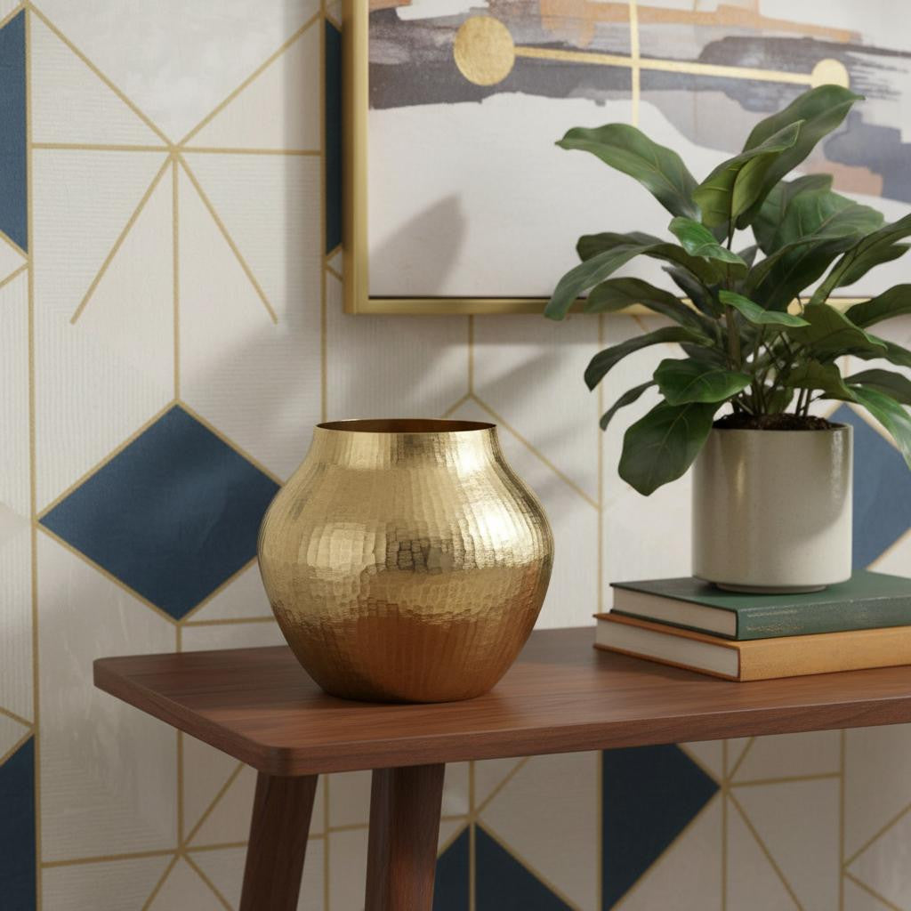 9 Gold Hammered Aluminum Round Table Vase