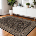 4' X 6' Black Dark Green And Ivory Oriental Area Rug