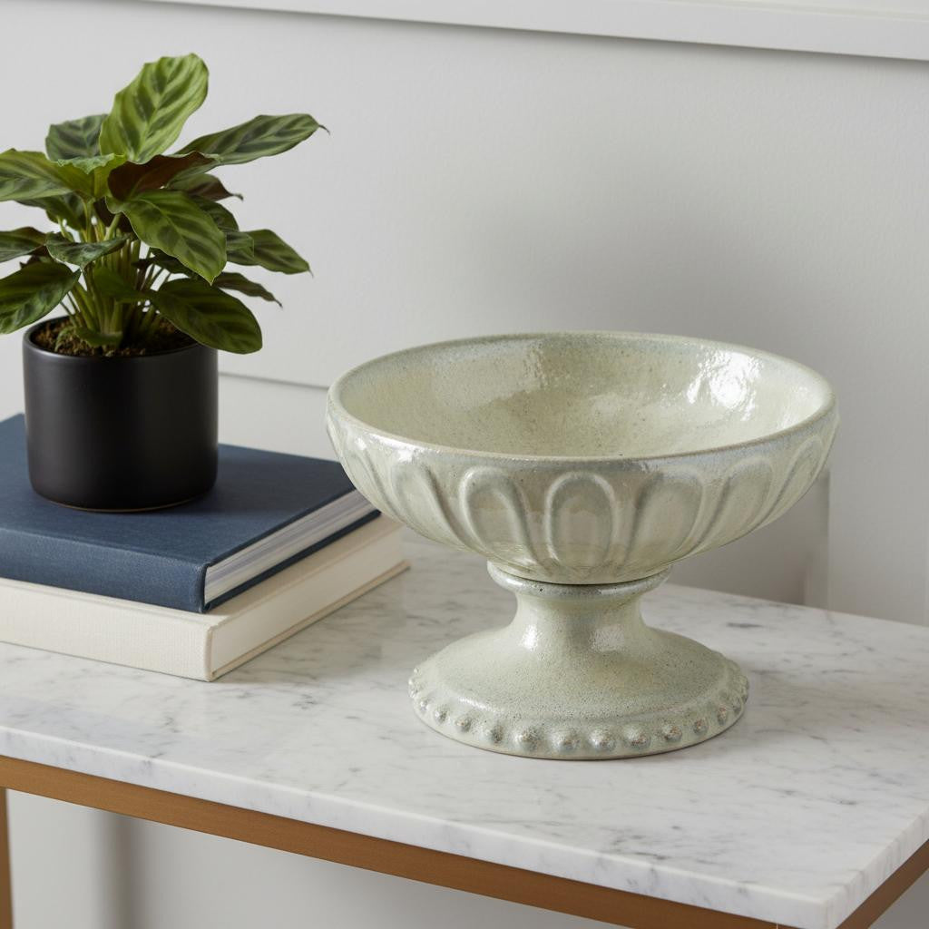 10 Gray Ceramic Round Pedestal Centerpiece Bowl