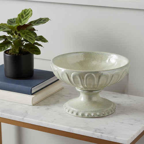 10 Gray Ceramic Round Pedestal Centerpiece Bowl