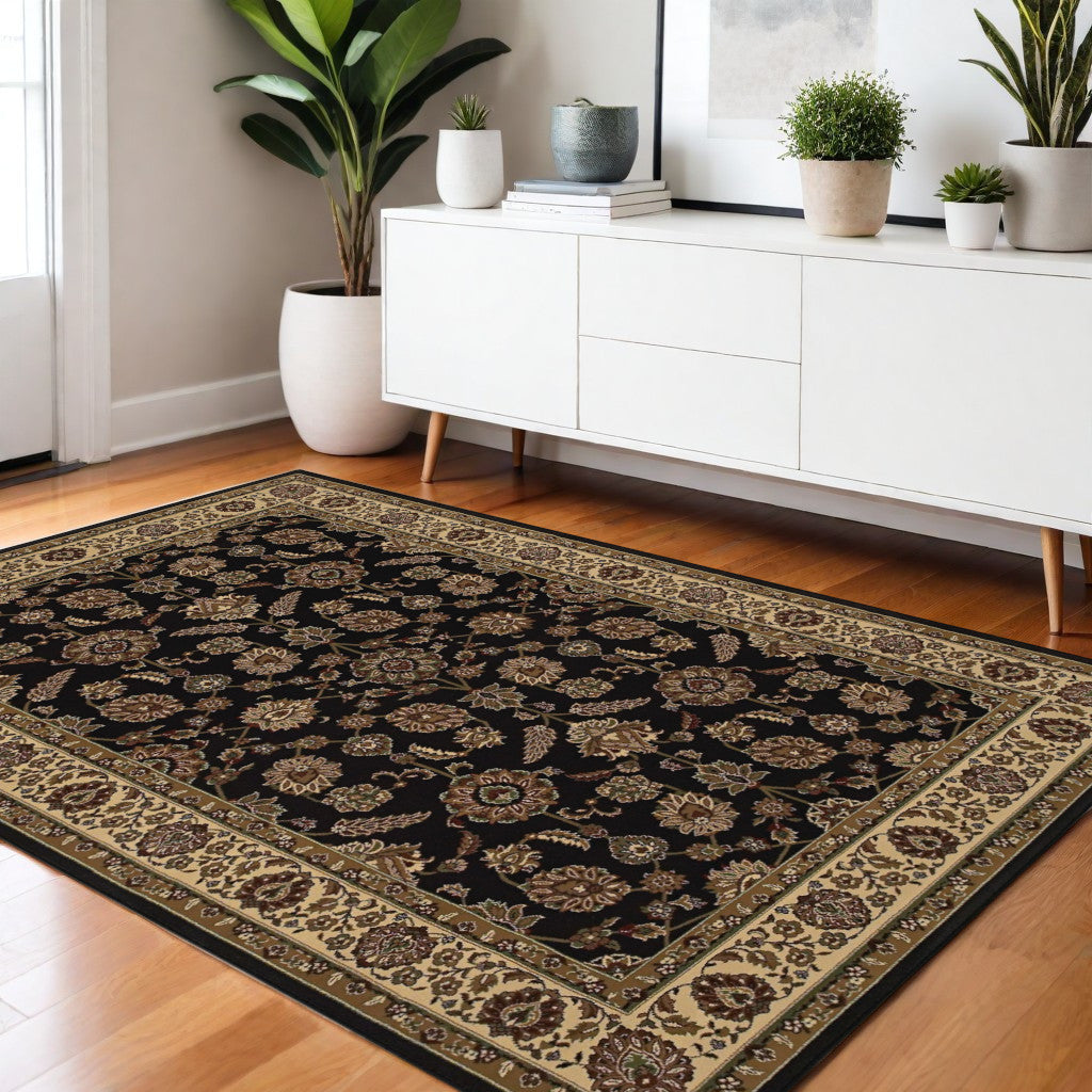 4' X 6' Brown Ivory And Black Oriental Area Rug