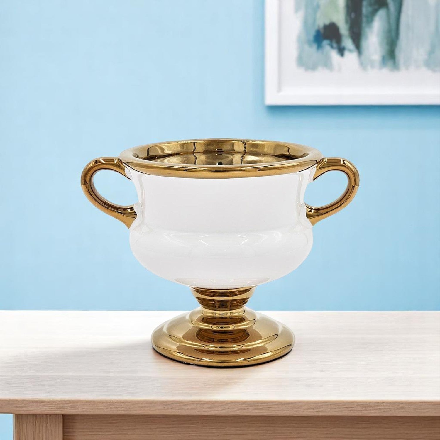 6'' White And Gold Amphora Ceramic Table Vase