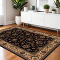 4' X 6' Black Ivory And Brown Oriental Area Rug