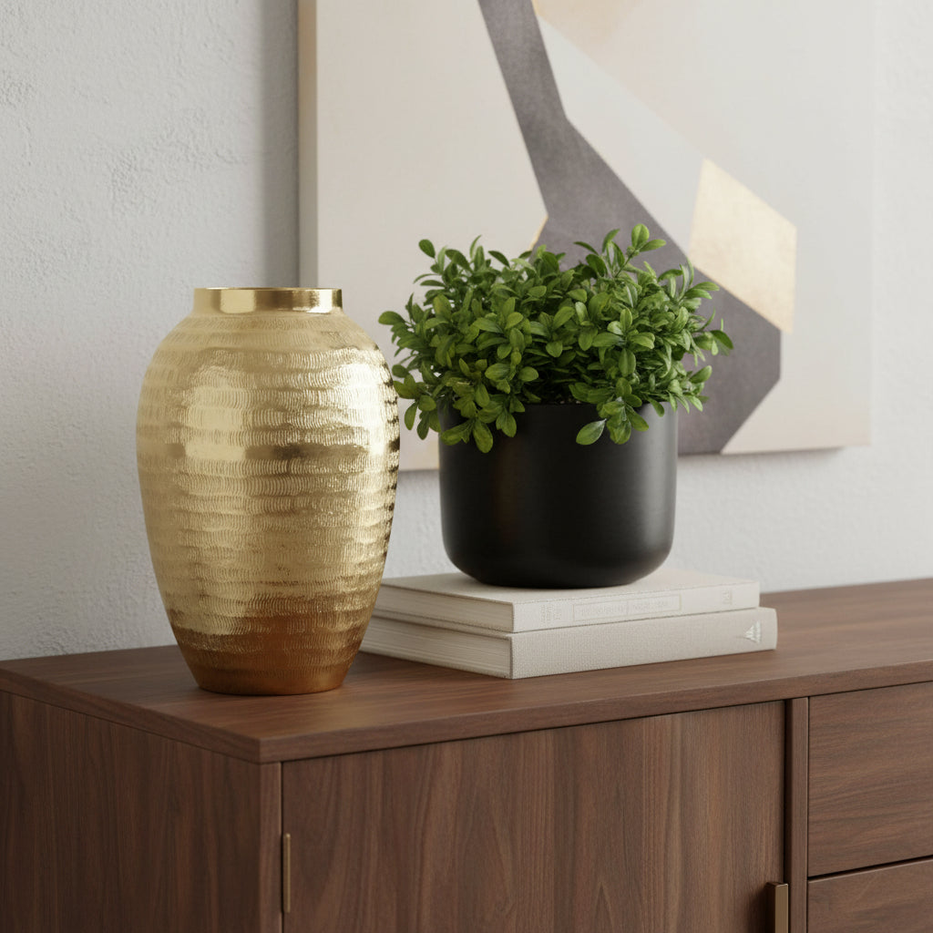 13 Gold Hammered Aluminum Urn Table Vase