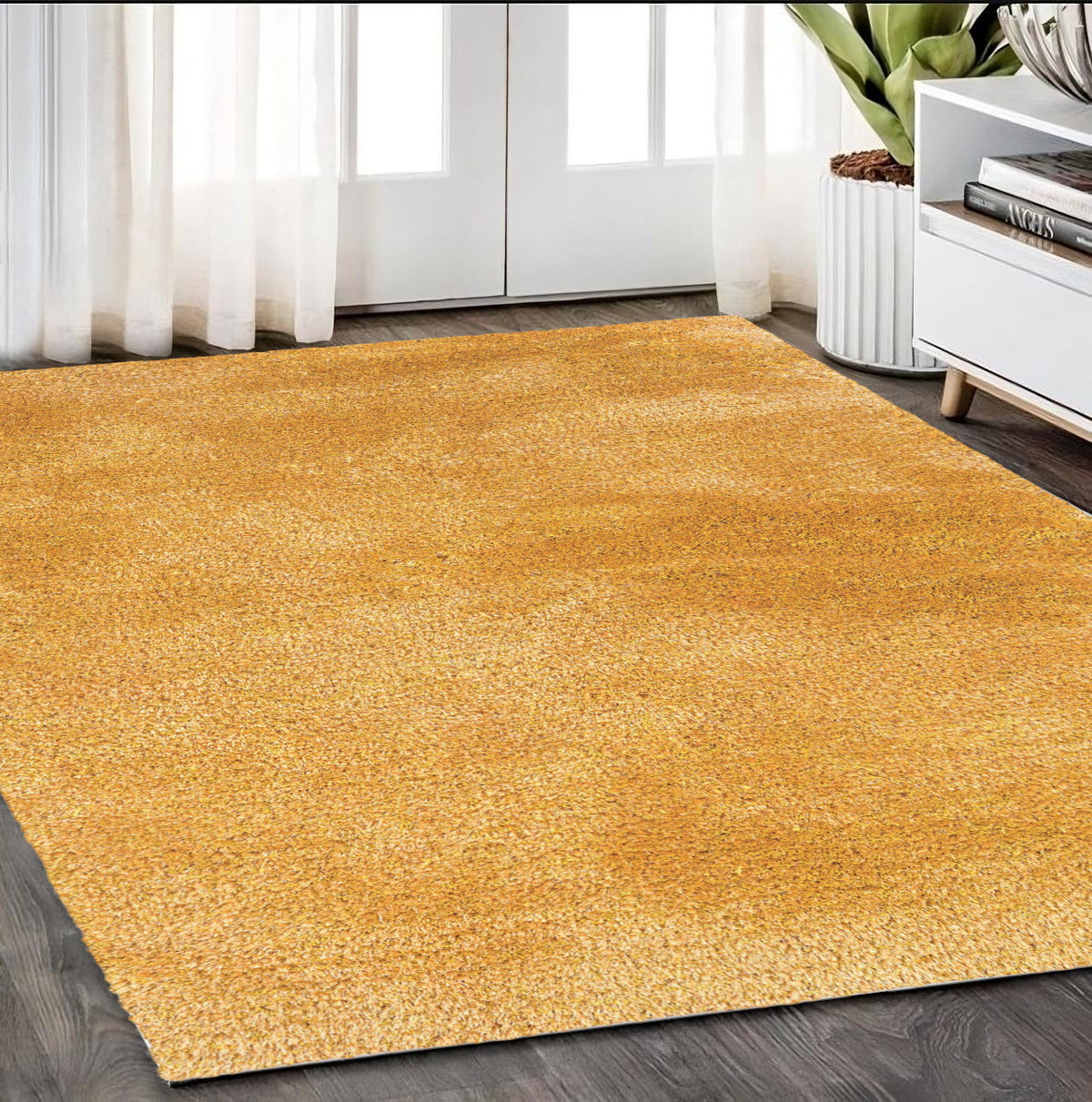 5' X 7' Gold Shag Hand Tufted Area Rug