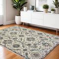 4' X 5' Ivory Navy Blue And Brown Oriental Area Rug