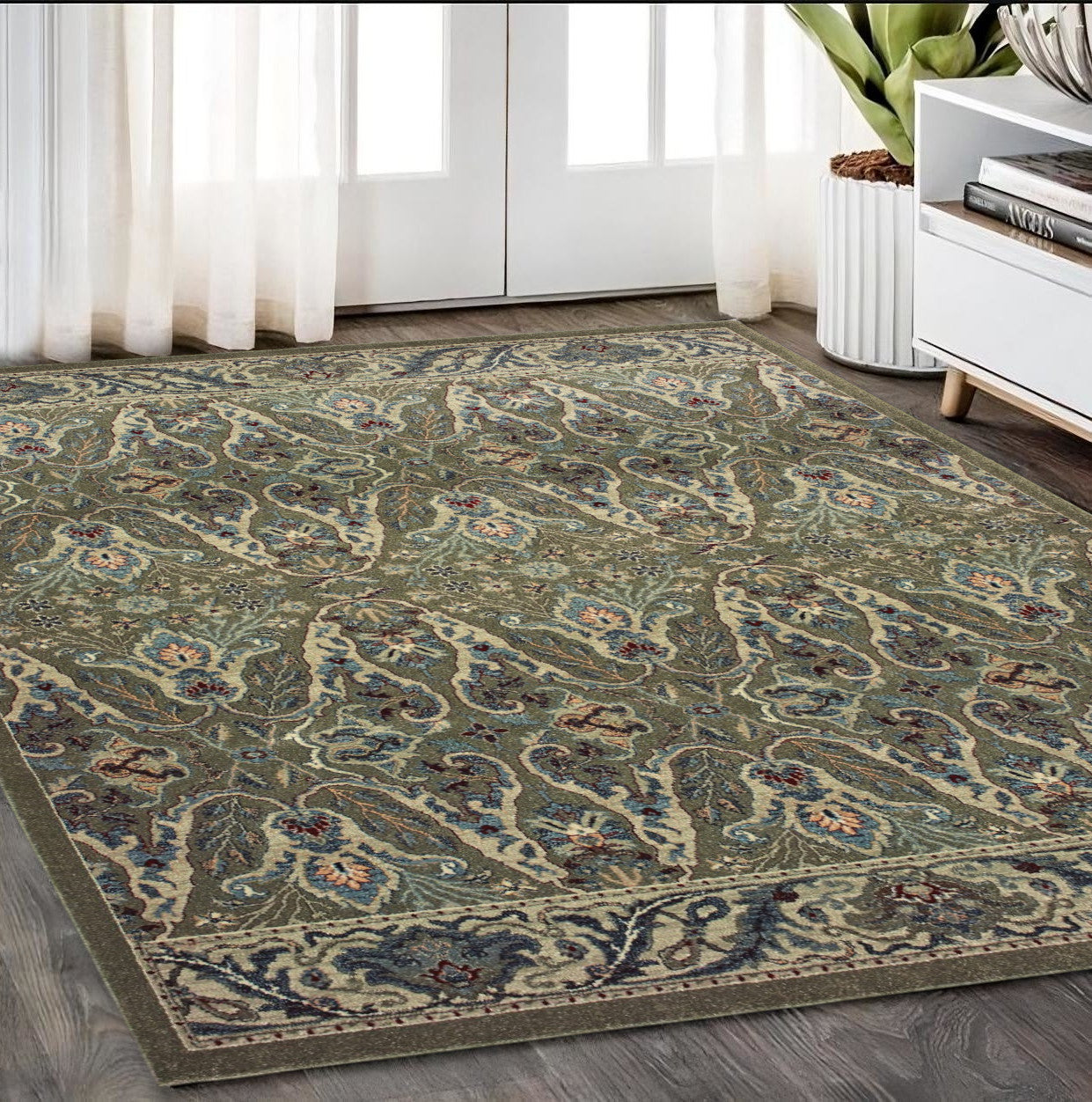 5' X 8' Brown And Ivory Floral Area Rug