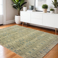 4' X 5' Blue And Ivory Geometric Distressed Area Rug