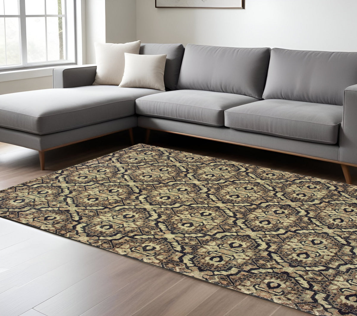 10' X 13' Brown Geometric Distressed Area Rug