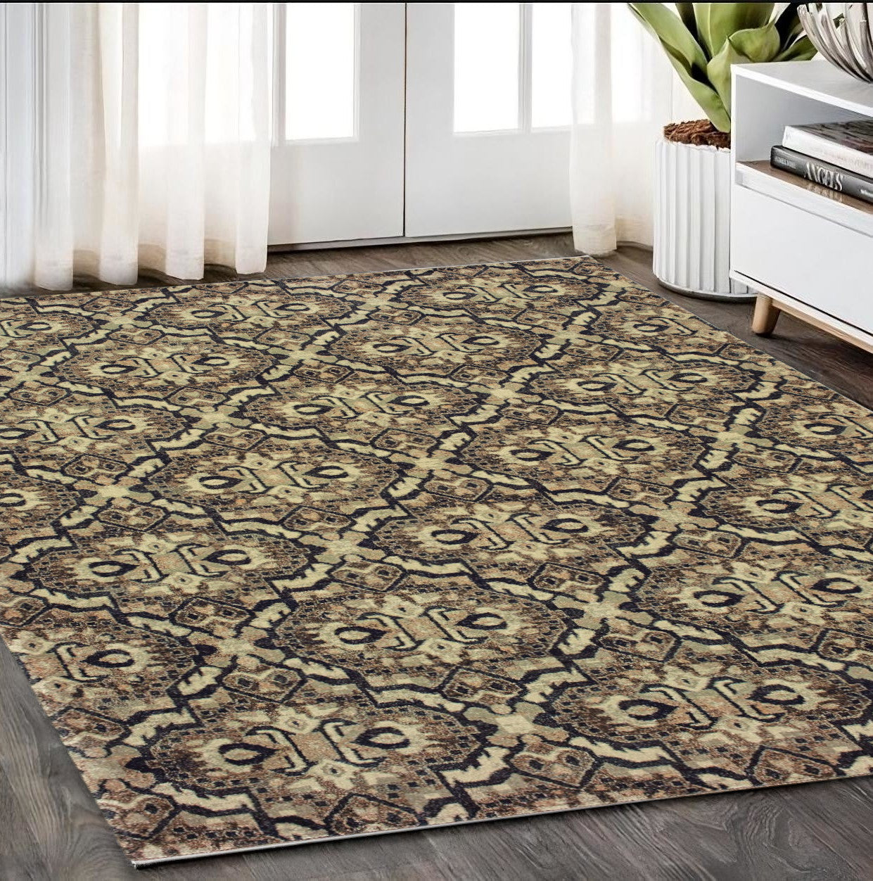 5' X 8' Brown Geometric Distressed Area Rug