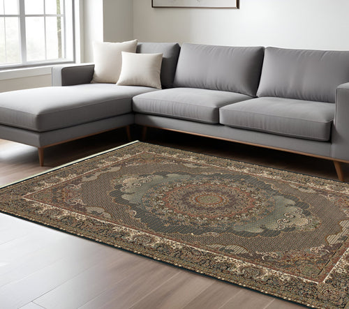 10' X 13' Blue And Red Medallion Area Rug With Fringe