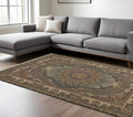 7' X 10' Blue And Red Medallion Area Rug With Fringe