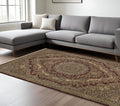 7' X 10' Red And Gold Medallion Area Rug With Fringe