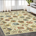 5' X 8' Ivory Yellow And Orange Oriental Area Rug With Fringe