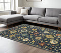 7' X 10' Blue And Gold Oriental Area Rug With Fringe