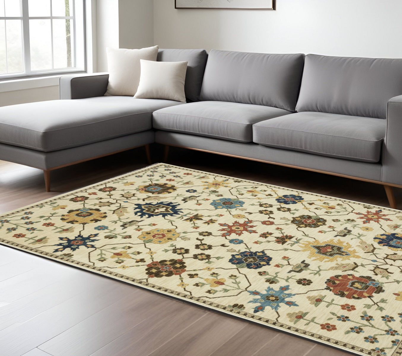 10' X 13' Ivory And Gold Oriental Area Rug With Fringe