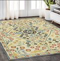 5' X 8' Ivory Orange And Navy Blue Oriental Area Rug With Fringe