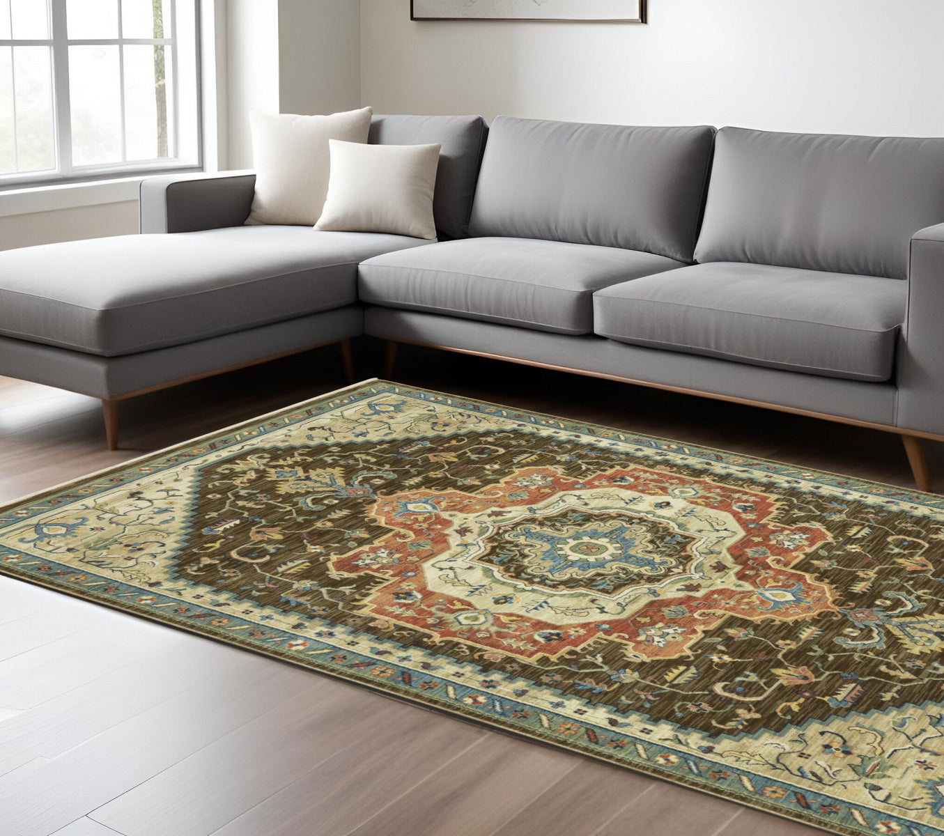 10' X 13' Brown And Orange Oriental Area Rug With Fringe