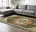 10' X 13' Brown And Orange Oriental Area Rug With Fringe